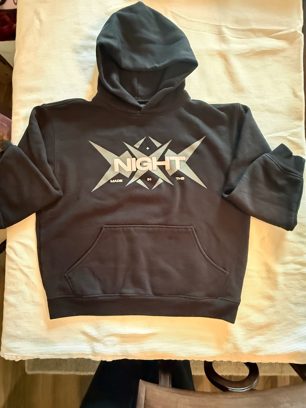 Night Graphic Black Hoodie Sweatshirt -M